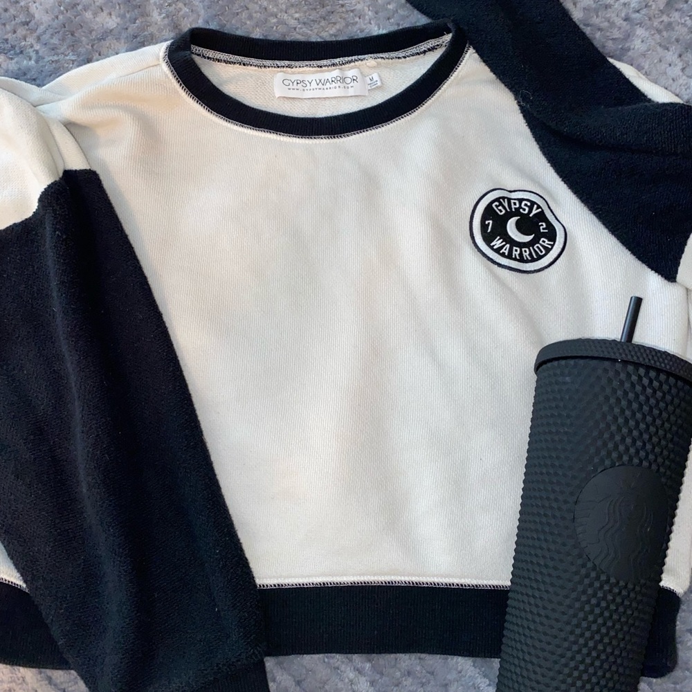 Gypsy Warrior Crop Color Block Sleeve Sweater